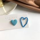 Non-matching Alloy Heart Earring 1 Pair - S925 Silver - Blue - One Size
