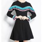 Color Block Midi A-line Knit Dress Black - One Size