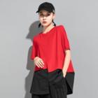 Round-neck Two Tone Button-up Oversize Top