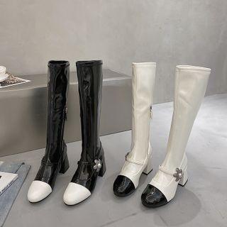 Two Tone Block-heel Tall Boots