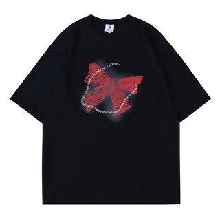 Striped Butterfly Print Short-sleeve T-shirt