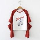 Long-sleeve Print T-shirt Red & White - One Size