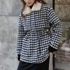 Fluffy Collar Houndstooth Padded Jacket