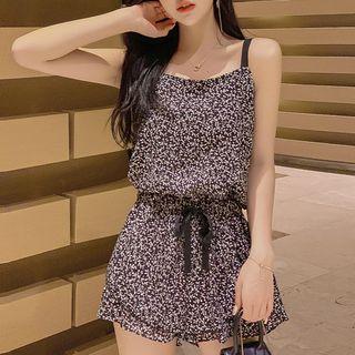 Floral Strappy Playsuit Black - One Size