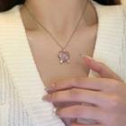 Bow Rhinestone Pendant Stainless Steel Necklace Pink & Silver - One Size