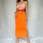 Strapless Cutout Twist Midi Sheath Dress