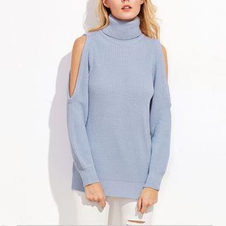 Long-sleeve Turtleneck Cutout-shoulder Sweater