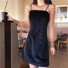 Sheer Long-sleeve Top / Strappy Velvet A-line Dress