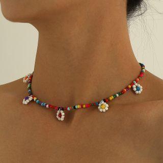 Flower Bead Choker Silver - One Size
