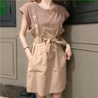 Plain Short Sleeve T-shirt / Tie-front Sleeveless Dress