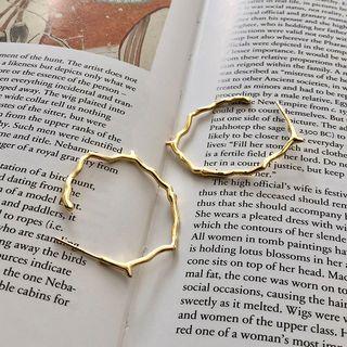 925 Sterling Silver Irregular Open Hoop Earring 1 Pair - E1881 - 925 Silver - 18k Gold - One Size