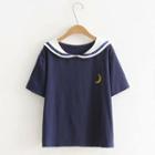Embroidered Sailor-collar Short-sleeve T-shirt