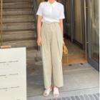Plain Short-sleeve Polo Shirt / Crop Straight Fit Pants