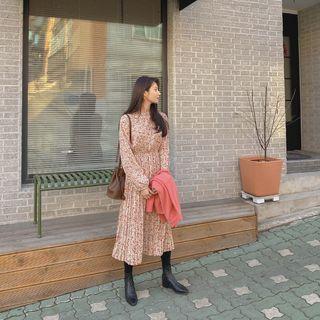 Pleated Floral Print Dress Ivory - One Size