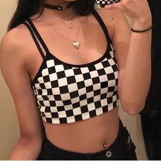 Spaghetti Strap Checkerboard Cropped Camisole Top