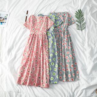Striped Floral Short-sleeve Dress