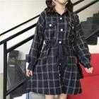 Plaid Pocket Long-sleeve A-line Dress