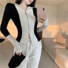 Long-sleeve Two Tone Zip-up Top