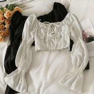 Boatneck Tie-neckline Ruched Crop Top