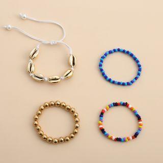 Set Of 4: Beaded Bracelet 0659 - Gold - One Size