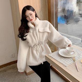 Tie-waist Faux Lambswool Zip Jacket