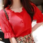 Frilled Sweetheart-neck Blouse