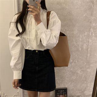Lace-up Ruffled Blouse White - One Size