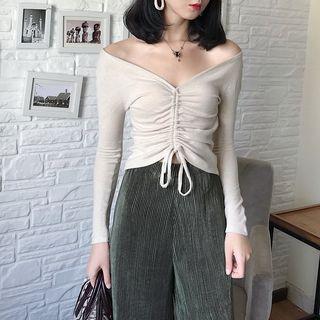 Long-sleeve Drawstring Top / Pleated Wide-leg Pants