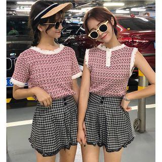 Short-sleeve Knit Plaid Top / Tank Top / Plaid Shorts