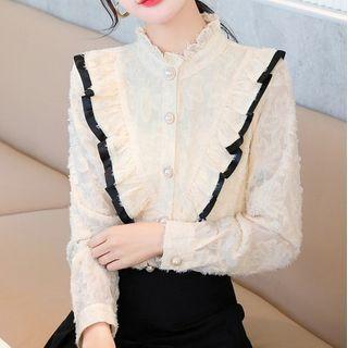 Long-sleeve Stand-collar Lace Blouse
