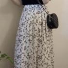 Floral Print Midi A-line Skirt Off-white - One Size