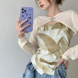 Long-sleeve Crop Top Almond - One Size