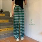 High-waist Plaid Pants Green - One Size