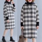 Long-sleeve Check Hooded Dress Black & White Grid - One Size