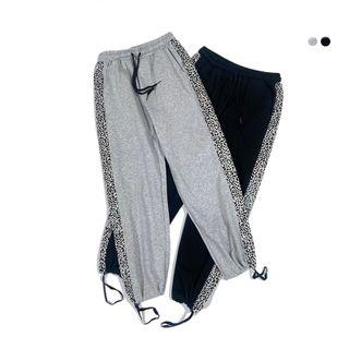 Leopard Print Panel Drawstring-cuff Sweatpants