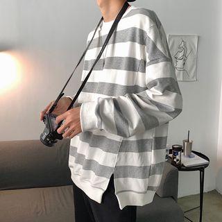 Slit-hem Color-block Stripe Long-sleeve Sweatshirt
