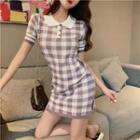 Check Short-sleeve Sheath Polo Dress