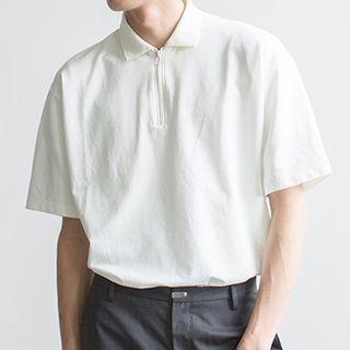 Elbow-sleeve Zip Placket T-shirt