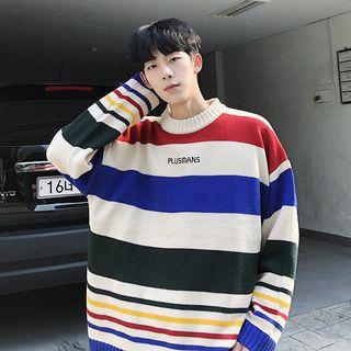 Lettering Embroidered Color Block Sweater