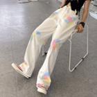 High-waist Tie-dye Denim Wide-leg Pants