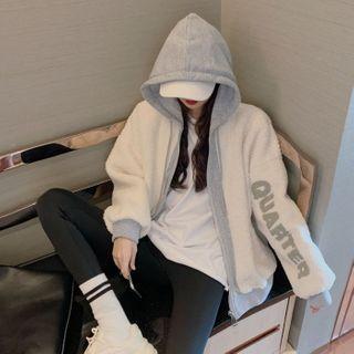 Mock-two-piece Fleece Hoodie As Shown In Figure - One Size