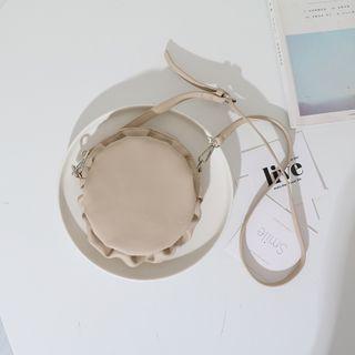 Ruffled Faux Leather Round Crossbody Bag