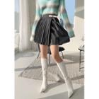 Accordion-pleat Mini Wrap Skirt Gray - One Size