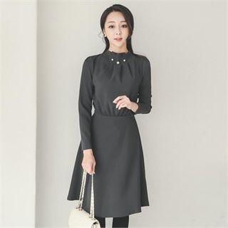 Faux-pearl Trim A-line Dress