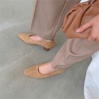 Genuine-leather Wooden-heel Pumps