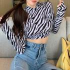 Long-sleeve Print Cropped Top As Shown In Figure - One Size