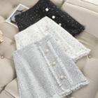 Fringed Trim Tweed Mini A-line Skirt