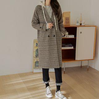 Hooded Woolen Glen-plaid Coat