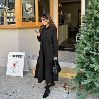 Fleece-lined Tiered Long Hoodie Dress