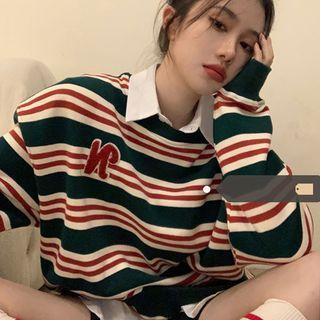 Plain Shirt / Striped Sweatshirt